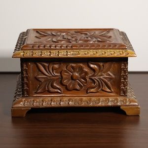 Vintage Hand Carved Wood Box